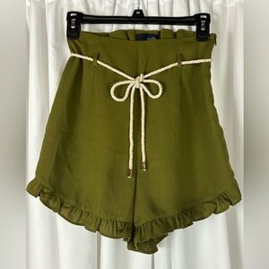 Olive Green High Waist Ruffled Shorts Small